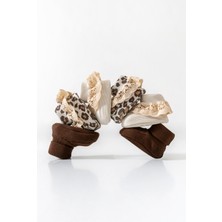 Polpuf 3'lü Fitilli Enesek Bebek Patiği Leopar Koleksiyonu