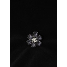 Barış Dizayn Bros Zarif Antrasit Taşlı Floral Broş