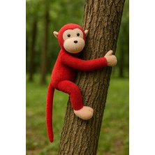 Akar Elleri Yapışan Oyun ve Uyku Arkadaşı Peluş Maymun Oyuncak Sarılan Maymun Kırmızı
