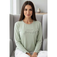 Mint Beautiful Desenli Uzun Kollu Bambu Örme Kadın Pijama Takımı