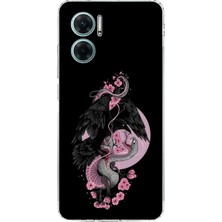 TechTree Redmi Note 11E Uyumlu Pembe Siyah Yılan Baskılı Silikon Kılıf