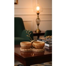 Montdekor El Yapımı Mermer Taşlı Bronz Desenli Kase (10x20x12 cm)