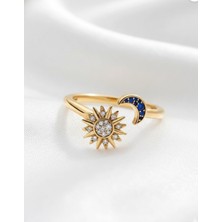 Çekirdek Jewelry 925 Ayar Gümüş Ayarlanabilir Ay & Güneş Yüzük