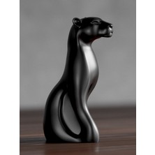 Linova Kara Panter Heykel Biblo Dekoratif Obje