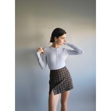 MLSS Fashion Kadın Uzun Kollu Çıtçıtlı Bodysuit Fit Body Bluz