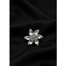 Barış Dizayn Bros Gümüş Cam Taşlı Özel Tasarım Çiçek Broş