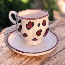 Olbia Leopar Desenli El Yapımı Seramik  Fincanı