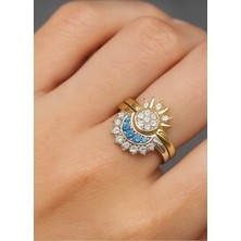 Çekirdek Jewelry 925 Ayar Gümüş Ay Güneş Ayarlanabilir Yüzük
