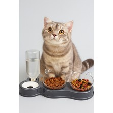 Petesia Çift Hazneli 3’lü Kedi ve Köpek Mama & Su Kabı – Otomatik Su Hazneli, 500 ml