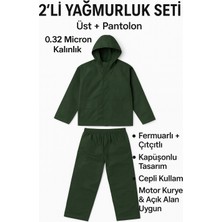 Toptancı Amca Yeşil 2’li Yağmurluk Takımı 0.32 Micron Cepli Kapüşonlu Fermuarlı ve Çıtçıtlı (Üst+Pantolon)
