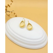 Nevoka Şampanya Kedi Gözü Sıvama Altın Kaplama Iri Damla Küpe