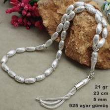 Bir Gümüş Aşkı Gümüş Tesbih Arpa Kesim Çizgili Desen 21 gr 5 mm