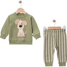 Aspo Baby Kids Erkek Çocuk 2 Li Takımı Çizgili Pantolon Hayvan Figürlü Sweatshirt