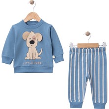 Aspo Baby Kids Erkek Çocuk 2 Li Takımı Çizgili Pantolon Hayvan Figürlü Sweatshirt