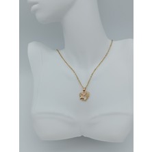 Lagül Aksesuar 316L Çelik Kararmaz Suya Dayanıklı Etrafı Taşlı Kalp Gold Kolye