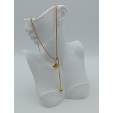 Lagül Aksesuar 316L Çelik Kararmaz Suya Dayanıklı Yıldız Detaylı Gold Y Kolye