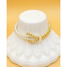 Nevoka Beyaz & Gold Bağ Halkalı Boncuk Bileklik