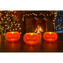 Serüven Christmas & Kış Dekoru Işıklı Balkabağı Mumluk – Sıcak Işık Veren Dekoratif 3’lü Set