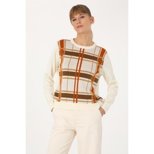 U.S. Polo Assn. Kadın Krem Melanj Bisiklet Yaka Çizgili Kazak 50314812-VR159