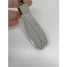 Fox Gümüş Deri Üzeri Taşlı Anahtarlık Dizayn