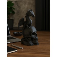 Linova Kafatası Üzerindeki Ejderha Heykel Biblo Dekoratif Obje