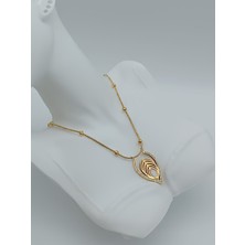 Lagül Aksesuar 316L Çelik Kararmaz Dorika Zincirli Taşlarla Süslenmiş Gold Kolye