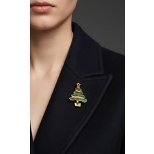 EFEAKS Kırmızı Yeşil Kristalli Işıltılı Yılbaşı Ağacı Broşu – Noel Temalı Aksesuar
