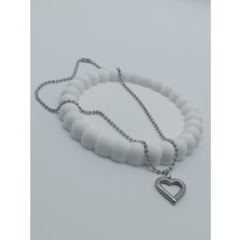 Lagül Aksesuar 316L Çelik Kararmaz Suya Dayanıklı Dorika Zincir ve Büyük Içi Boş Kalp Silver Kolye