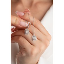 Çekirdek Jewelry 925 Ayar Gümüş Baget Taşlı Kolye Küpe Seti