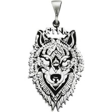 Takılingo 925 Ayar Gümüş 3D Kurt Başlı Göktürkçe Türk Yazılı Kolye Ucu