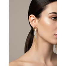 Toka Delisi Kadın Trend Gold Taşlı Özel Tasarım Sallantılı Küpe