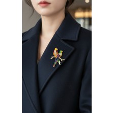 Fox Parıltılı ve Renkli Tropikal Kuş Broşu - Dostluk / Aşk Temalı