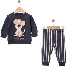 Aspo Baby Kids Erkek Çocuk 2 Li Takımı Çizgili Pantolon Hayvan Figürlü Sweatshirt