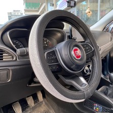 EFEAKS Kristal Taşlı Deri Direksiyon Kılıfı Kalın Kenarlı Siyah Gümüş 38-40CM