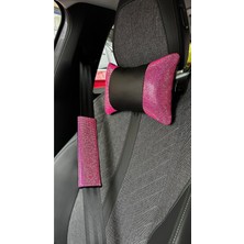 EFEAKS Pembe Taşlı Tüm Araçlara Uyumlu Şık Boyun Yastığı ve Emniyet Kemer Seti