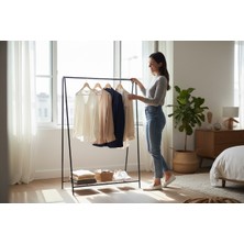 Moemi Askılık Konfeksiyon Askılığı Minimal Tasarım Siyah - Ayakkabılıklı  Portatif Askı Standı