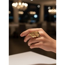 Toka Delisi Kadın Trend El Yapımı Gold Soyut Tasarım Yüzük