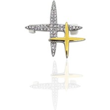 Oya Silver Zirkon Taşlı Çift Kutup Yıldızı Gümüş Broş 2.5x2.4cm [OYA-BRS-KYLD-010]