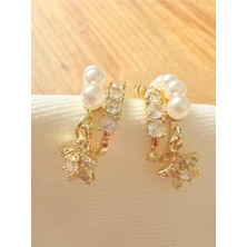 Melanj Craft Yıldız Sembollü Incili Çelik Küpe - Gold