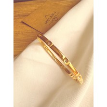 Melanj Craft Parlak Taşlı Kelepçe Bileklik - Gold