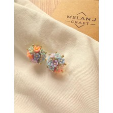 Melanj Craft Renkli Çiçekler Çelik Küpe - Gold