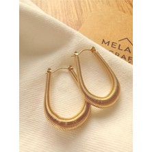 Melanj Craft Oval Halka Çelik Küpe - Gold