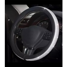 EFEAKS Parlak Gümüş Derili Taşlı Geçirmeli Direksiyon Kılıfı 38X40 cm