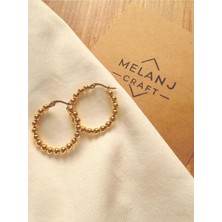 Melanj Craft Boncuklu Halka Çelik Küpe - Gold