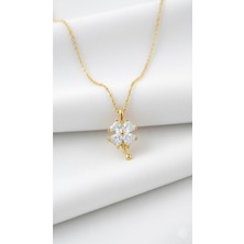 Çekirdek Jewelry 925 Ayar Gümüş Altın Kaplama Yonca Kolye