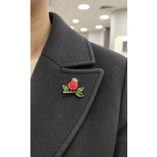 EFEAKS Kırmızı Kristal Taşlı Nar Motifli Broş - Şans ve Bereket Sembolü