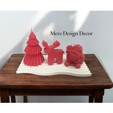 Merz Design Decor Dekoratif Çizgi Tabak Üzerinde Çam Ağacı Ren Geyiği ve Noel Baba Yılbaşı Soya Wax Vegan Mum Seti