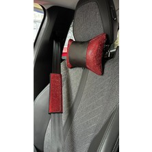 Fox Kırmızı Taşlı Tüm Araçlara Uyumlu Şık Boyun Yastığı ve Emniyet Kemer Seti