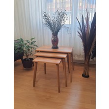 Ekübya Home Masif Doğal Ahşap 3'lü Zigon Sehpa Set, Modern Masif Yan Sehpa