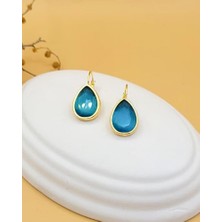 Nevoka Petrol Mavisi Kedi Gözü Sıvama Altın Kaplama Iri Damla Küpe